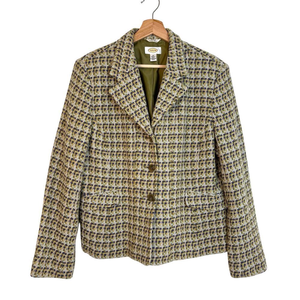 Talbots Tweed Italian Wool Blazer Jacket size 16 Checkered Office Fall Winter